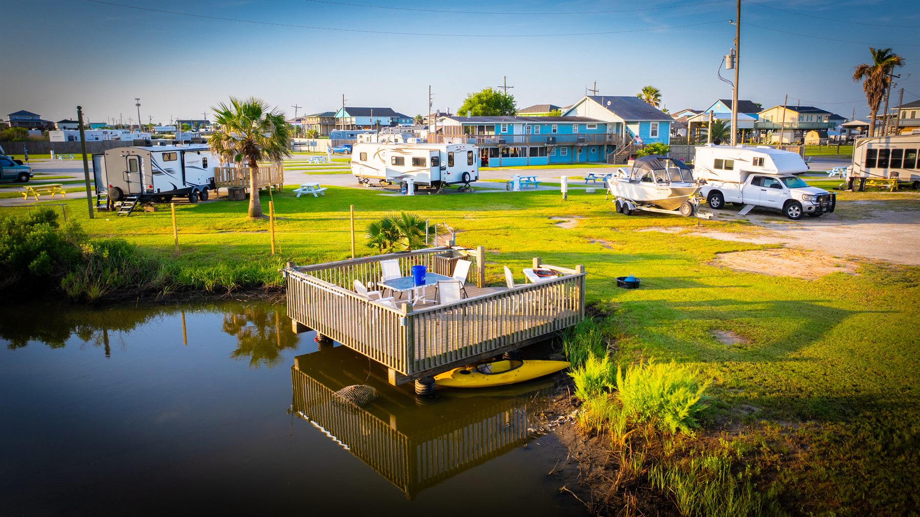 fishing and crabbing pier with RV sites on Bolivar Peninsula